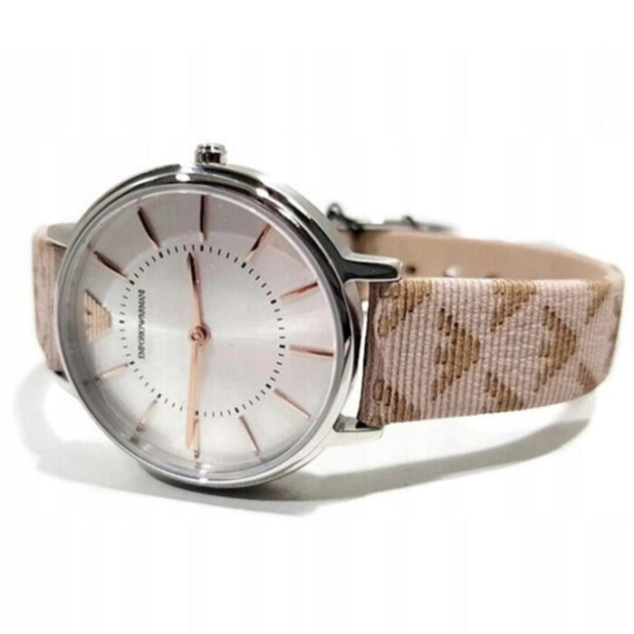 Emporio Armani Gianni T Bar Quartz Silver Dial Beige Leather Strap Watch For Women - AR80007 - Image 3